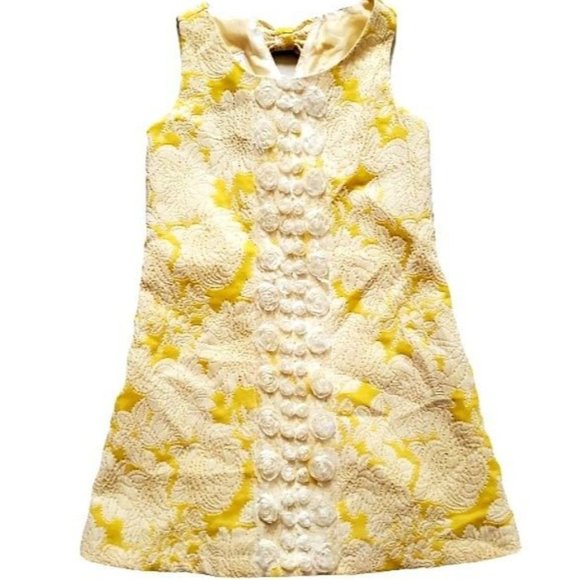 Iris & Ivy Toddler Girls Yellow Embroidered Lace Bow Sleeveless A-Line Dress 4T